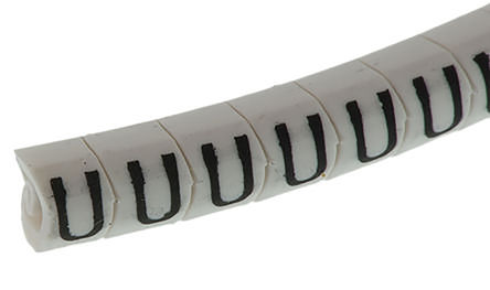 HellermannTyton - 901-10493 - HellermannTyton Helagrip 系列 250件装 白底黑字 滑上固定 电缆� mm长, 6.8 mm宽, 4 → 9mm电缆直径, 印有"U"图例 