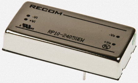 Recom - RP10-4805SEW - Recom RP10 EW 系列 10W 隔离式直流-直流转换器 RP10-4805SEW, 18 → 75 V 直流输入, 5V dc输出, 2A输出, 1.6kV dc隔离电压 