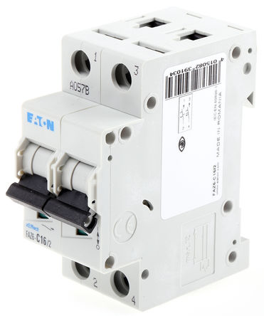 Eaton - FAZ6-C16/2 - Eaton xEffect FAZ6 系列 2极 16 A MCB 微型断路器 FAZ6-C16/2, 6 kA 断开能力, C型 跳闸特性 